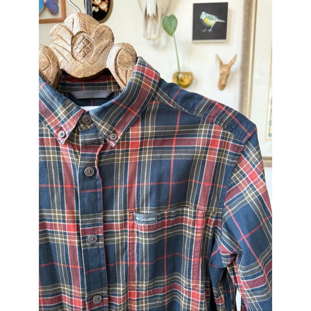 Columbia Plaid Dust Navy Olive Green Button Down Shirt M